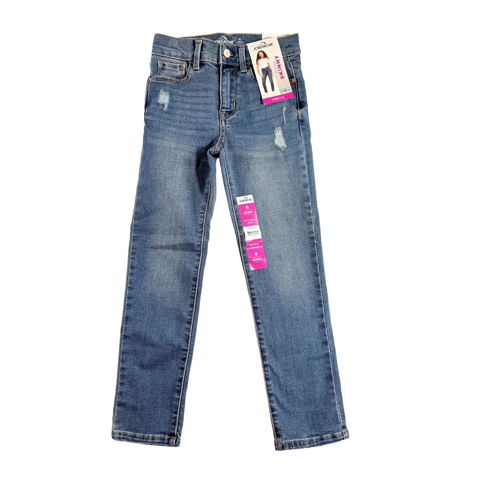 Jordache Girls High Rise Skinny Stretch Jeans Medenz Blue Distressed Size 6 NWT
